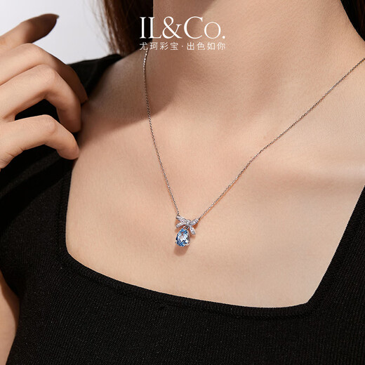 IL&CO Youke's birthday gift, Sea Breeze and Dream, white 18K gold aquamarine diamond pendant with bow design, aquamarine*about 1 carat