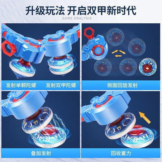 
Benben Beibei genuine wartuo double super toy boy magical alloy explosion gyro magical integrated light pull rope gyro pulse ice soul blue [alloy version] one shot one tuo