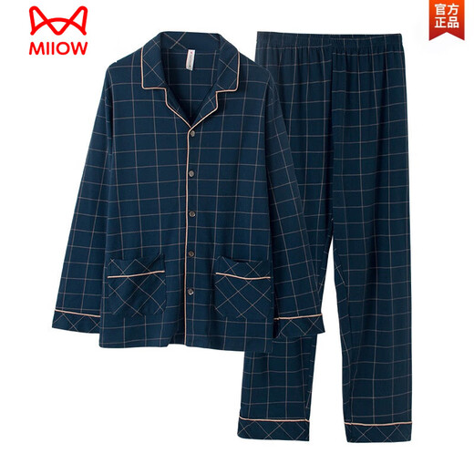 
Cat Man (MiiOW) extra large size pajamas for men's spring and autumn pure cotton long sleeve thin middle-aged dad fat man 300 Jin [Jin equals 0.5 kg] Home clothing set HD9904 5XL