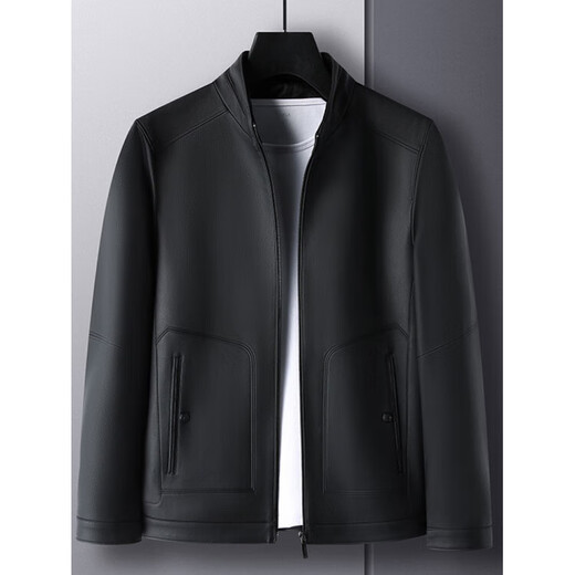 MONTAGUT Veste en Cuir Véritable Peau de Mouton pour Hommes d'âge Moyen Papa Veste en Cuir à Revers Business Casual Veste épaissie en Velours Revers Noir 9202 S 165