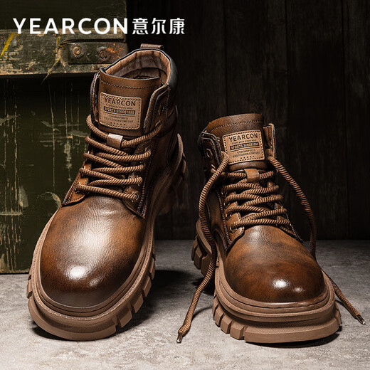 Yierkang Martin Boots Hombres de alta techo Botas de trabajo de combinación de suela gruesa para hombres E54301725 Dark Brown 40