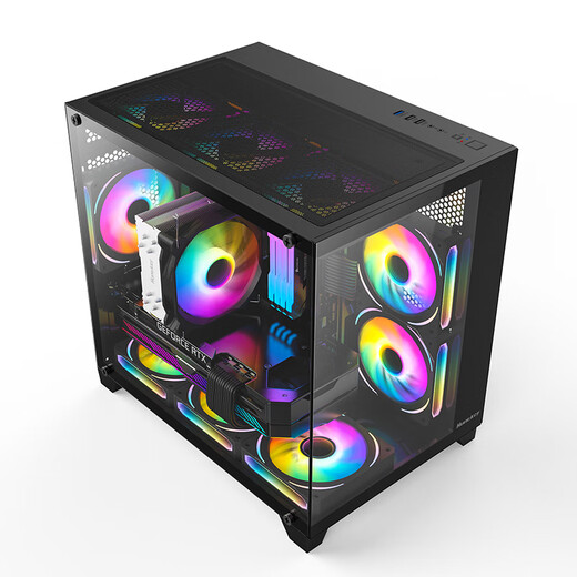航嘉（Huntkey） S920暴风雪 钢化玻璃侧透 海景房游戏机箱 台式电脑机箱 支持240水冷/M-ATX主板/风冷限高155mm S920全景版黑色+ARGB风扇*3（2反1正） 支持M-ATX主板/240水冷