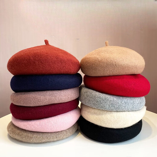 Gongbaicao Beret Frauen Herbst und Winter Mode lässig vielseitig dreidimensional dicke südliche Hut Beret Top Hut mittelrosa