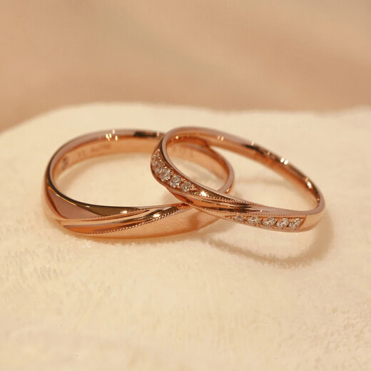 Shu Mo 18k rose gold pair of rings, wedding diamonds, platinum wedding rings, engagement couple au750 rings, ungraded below 20 points, women's rings, 18K rose gold, group-set diamonds of about 6 points