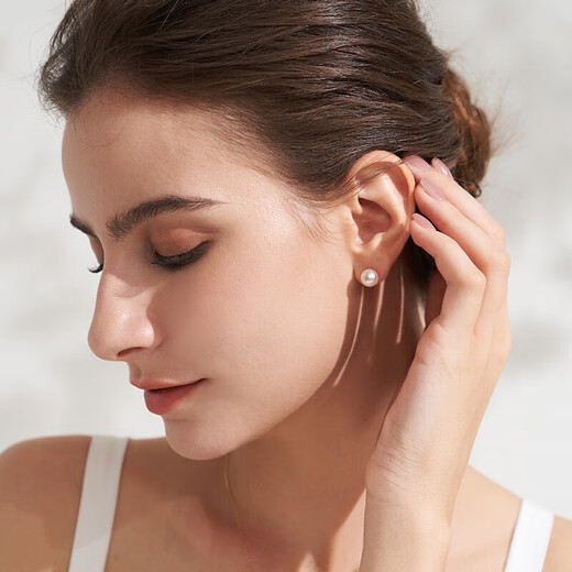 Tahitian 18K gold freshwater pearl earrings, 8-9mm bright white pearl earrings, versatile for commuting, gift to wife