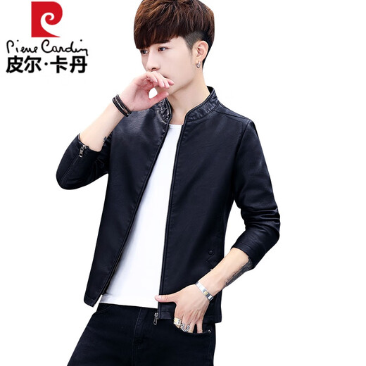 皮尔卡丹（pierre cardin）2025年新款皮衣男夹克韩版帅气皮衣服青年皮褂子春秋皮加克外套 黑色 XL【适合121-140斤】