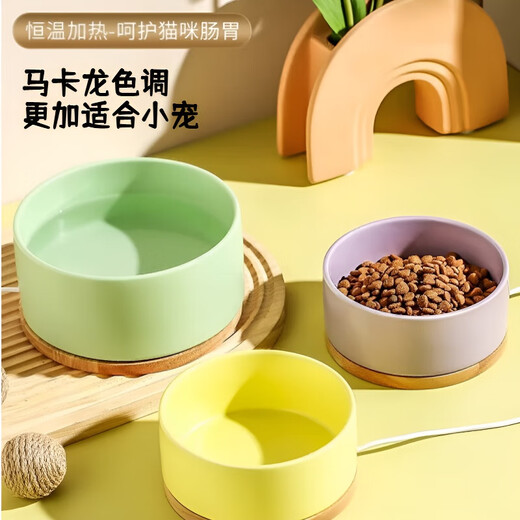 洽苒德国酸奶机智能恒温加热猫咪饮水机实木底座宠物四季通用狗狗保温 1250ml陶瓷【绿】加热碗【按压开关+实木底座】