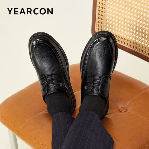 
Yierkang leather shoes men's soft sole comfortable business casual shoes round toe simple lace-up new 53429W black 40