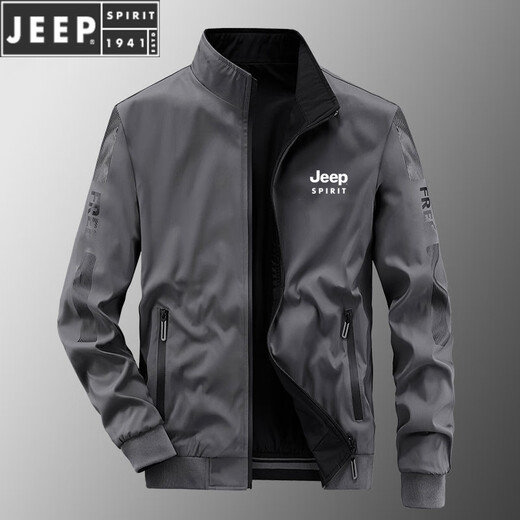 JEEP SPIRIT夹克男士春秋款立领宽松双面穿冬季青中年商务茄克衫加棉外套 9866藏青加棉款【升级版】 3XL (建议160-175斤)