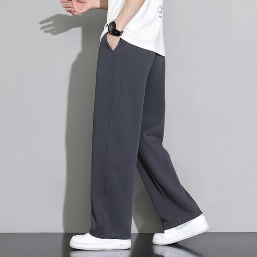 Foss Phil velvet pants men's winter loose thickened straight pants sports drape warm casual pants 901W dark gray L