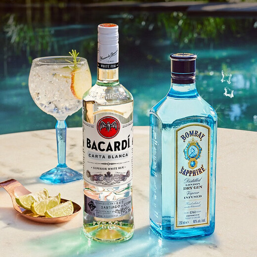 百加得（Bacardi）调酒组合 百加得朗姆酒 金酒 威士忌 龙舌兰 伏特加洋酒 500mL 白朗姆+孟买蓝宝石金酒