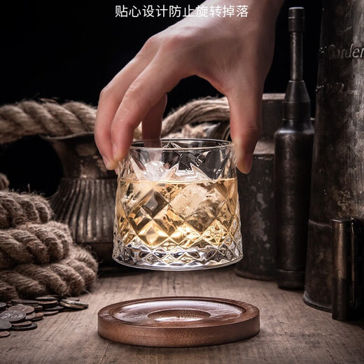 FANKAQI crystal glass whiskey glass, wine glass, brandy spirit glass, juice glass set with wooden tray