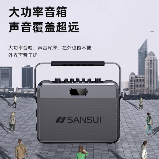 SANSUI G205 Wireless Bluetooth Speaker Outdoor High Volume Square Dance Speaker Portable Home Sound Card K-Song Audio Instrument Playing and Singing Supports Live Broadcast Lossless Recording Camping New Upgraded Version + Wireless Microphone*2+ Erhu Mai*1
