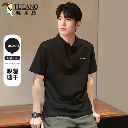 Woodpecker (TUCANO) short-sleeved T-shirt for men in summer fashion versatile polo base shirt comfortable breathable top men's clothing black L