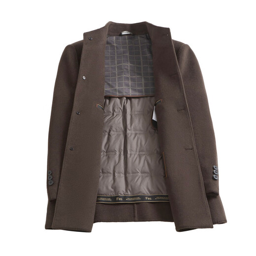 MAYOR Yageo cashmere coat men's business daddy suit double-sided wool coat mid-length stand collar removable down 9688 brown (down liner) L /48