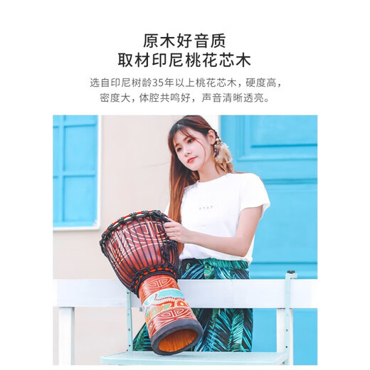 前谷（CEGA）山羊皮非洲鼓打击乐器云南丽江民谣手鼓大人初学10/12寸 标13彩虹大象+赠