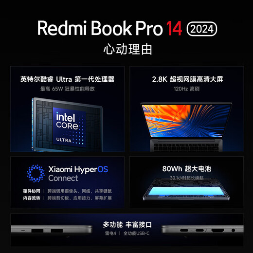 Xiaomi (MI) Redmi Book Pro 14 Redmi laptop State subsidy New Core Ultra 14-inch thin and light high-end business office flagship notebook Clear Sky Blue/Ultra5 125H/32G/1T