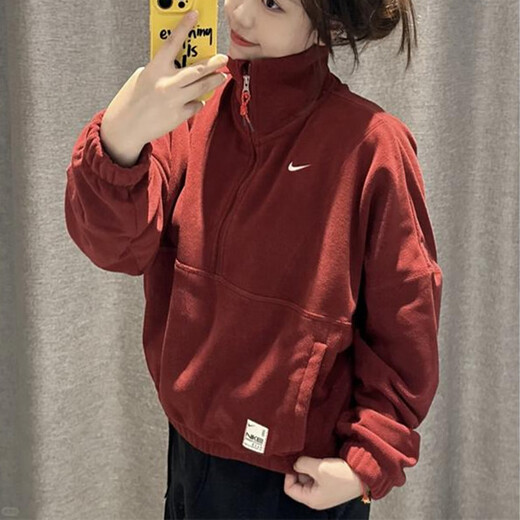 耐克（NIKE）外套女装春秋季运动服针织上衣半拉链卫衣套头衫FD4070-121 HV8465-677红色新年款 摇粒绒 S