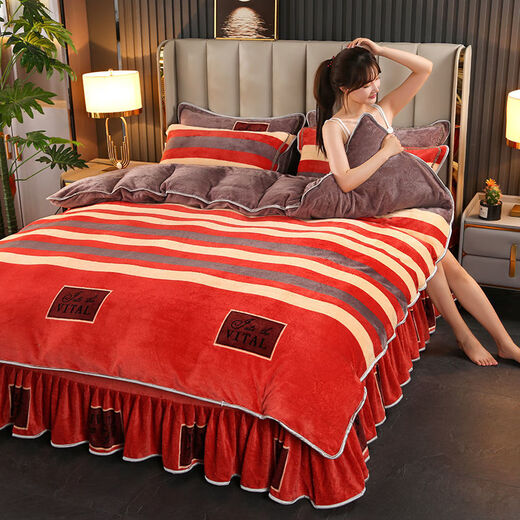 Shizuo thickened milk gold mink velvet four-piece set flannel bedding multi-piece bed sheet quilt cover coral velvet 2023 romantic promise 1.8 bed (quilt cover 200X230) four-piece set Shizuo thickened milk gold mink velvet four-piece set flannel bedding multi-piece bed sheet quilt cover coral velvet 2023 romantic promise 1.8 bed (quilt cover 200X230) four-piece set