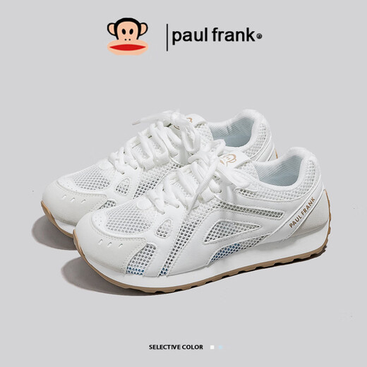 大嘴猴（paul frank）女鞋夏季阿甘鞋休闲鞋子女士透气薄款百搭网面运动鞋 653W米白39