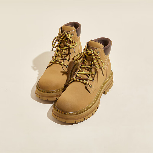 Yunshun Snow Big Yellow Boots Martin Boots Women's New Summer Summer Spring and Autumn Single Boots Women's Bumblebee Short Retro Inner Enhancement Retro Mid-top Leather Boots [Yellow] 38