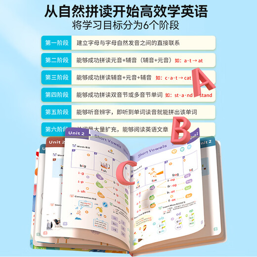 英语单词自然拼读训练手指点读书学习神器3-8幼儿童英文点读书早教机幼儿园儿童英语启蒙有声书教材阅读小学 2册英语自然拼读+会说话的英语