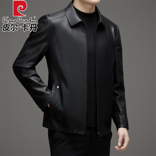 Pierre cardin (pierre cardin) handles Haining genuine leather leather jacket for men 2024 autumn and winter new business sheepskin jacket soft leather temperament men's jacket black single leather 175/92A 125Jin [Jin equals 0.5 kg]-140Jin [Jin equals 0.5 kg]