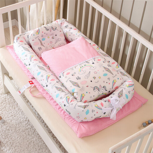 
Haqu Newborn Crib Middle Bed Removal and Washing Portable Baby Bloom Blog Diaper Cushion Baby Pillow Travel Crib Middle Bed Cloud (removal and wash belt quilt) 90*50
