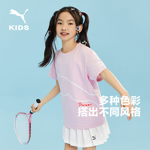 PUMA New Children's Summer Round Neck Printed Short-Sleeved T-Shirt 353224117204 Fantasy Pink 60301 110 cm