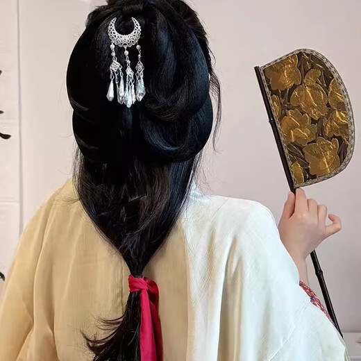 Shantou Lincun Ancient Style Hanfu Headdress Imitation Miao Silver Crescent Tassel Hairpin Fairy Step Shake Super Fairy Ancient Costume Warring States Robe Accessories Hairpin Streamer + Moon Shadow Hairpin