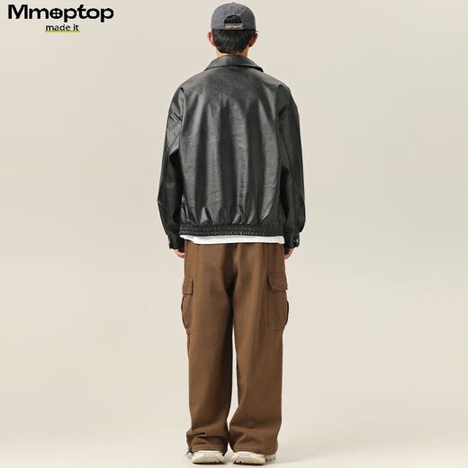 MMOPTOP潮牌美式鳄鱼纹PU皮衣外套男士春秋季翻领机车夹克YH26 黑色 XL