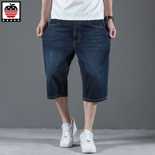 Aemape Apple Pure Cottan Crotped Jeans Men's Summer Summer Thin Thin Shorts Прямые свободные ноги 76 очков толстый человек плюс размер 1391# Ностальгический синий 35 (2 фута 75)