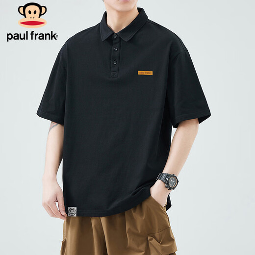 大嘴猴（paul frank）短袖男士春夏季宽松翻领t恤男POLO衫男美式百搭上衣 黑色 XL 