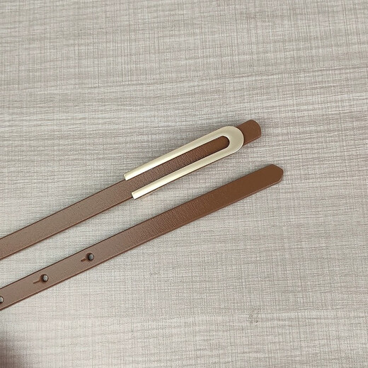 Melece【牛皮】新款细真皮女腰带简约百搭优雅牛皮皮带配连衣裙裙子女款 11155-卡其 105cm