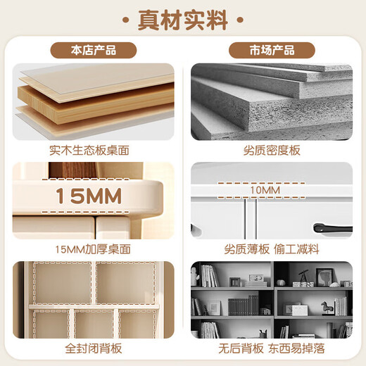 Langcheng solid wood core desk bookshelf and bookcase combination student and child study table small apartment bedroom writing computer table anti-fouling and scratch-resistant study table warm white 60*50*180cm self-installation nanny-level installation drawings