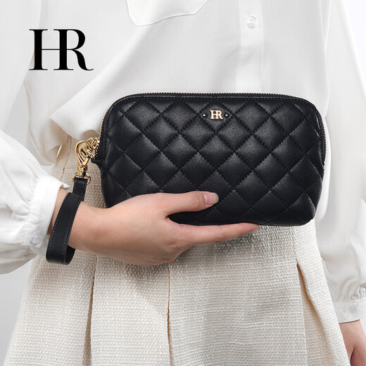 HR Helena bag women's clutch bag mobile phone bag first layer cowhide rhombus hand bag clutch bag birthday gift black