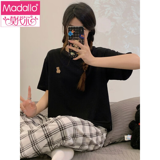 莫代尔纯棉睡衣女夏季薄款春秋短袖长裤两件套装宽松全棉休闲女士家居服 SSM-6625 M 【75-100斤】