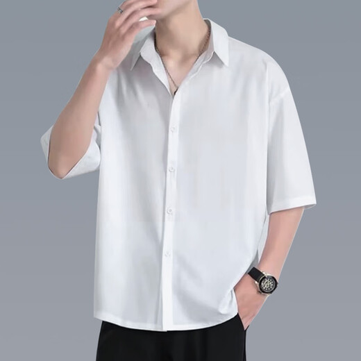 Fox.G Shirt à manches à manches courtes pour hommes Contracte de glace de glace gratuite Fire Free Free Awards Clothes Summer Summer Men's White's White's White à manches de cinq quarts de glace de glace de glace 2xl.