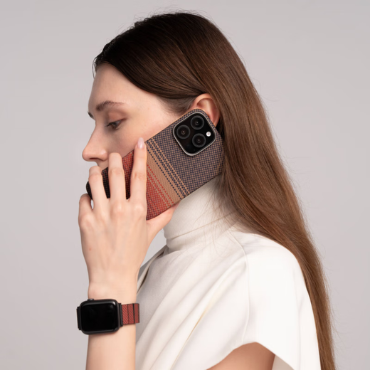 PITAKA适用苹果iPhone16Pro手机壳MagSafe磁吸凯夫拉芳纶碳纤维纹高级超薄上下包编织保护套日落