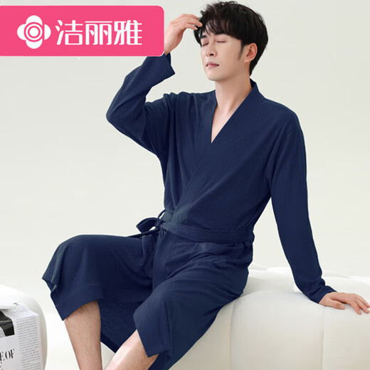 Jeriya waffle bathrobe men's spring and autumn pure cotton medium-length men's nightgown 2025 new water-absorbing integrated bathrobe LJ16834 L size [weight 120-140Jin [Jin equals 0.5 kg]]
