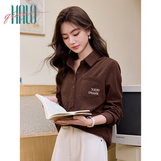 Halo Queen thick corduroy shirt women's wilderness Maillard spring and autumn new comfortable versatile shirt H144C3002