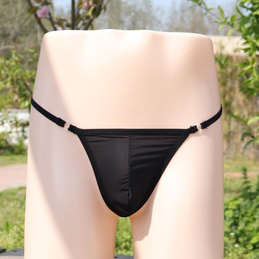 Men's Sexy Underwear Sexy T-string Ice Silk See-through Bag JJ Set Tempting Low Waist T Black One Size Waist 65-110cm