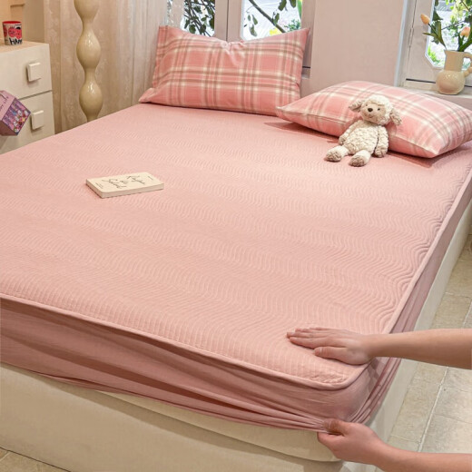 Nanjiren (Nanjiren) Class A cotton yarn-dyed pure cotton bed four-piece set cotton sheets and fitted sheets bed covers for dormitories for students three-piece milkshake powder [cotton fabric skin-friendly sleeping naked] 1.5m bed fitted sheets four, Piece set-suitable for 1.5*2.0 mattress