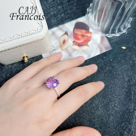 CAJJ Francois 6.0 carat amethyst ring for women, natural colored gemstone, 925 silver inlaid jewelry, size 13