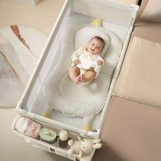 coolbaby crib height adjustable movable multifunctional folding newborn baby bed beige basic style
