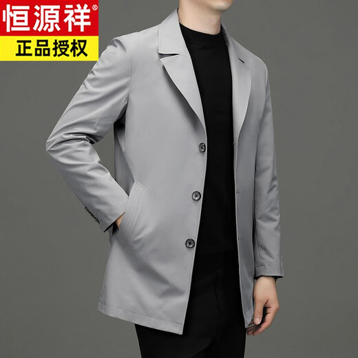 Hengyuanxiang 2024 Autumn New Windbreaker Men's Mid-Length Casual Suit Collar Thin Jacket Spring and Autumn Men's Top Khaki 3XL