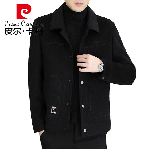 皮尔卡丹（pierre cardin）羊毛呢外套男士短款双面尼大衣秋冬新款高端男装加厚羽绒呢子夹克 N2308/卡其色 常规 M 适合95-115斤