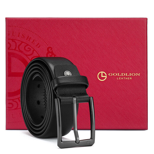 Goldlion Belt Men's Pin Buckle Belt First Layer Cowhide Business Fashion Trouser Belt Gift Box New Year's Birthday Gift