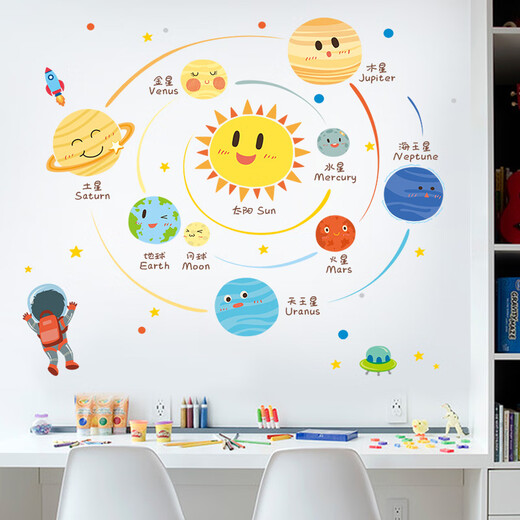 
54 small stickers for space astronauts in the universe space astronauts kindergarten self-sticking wall stickers planet solar system roaming the universe 9276