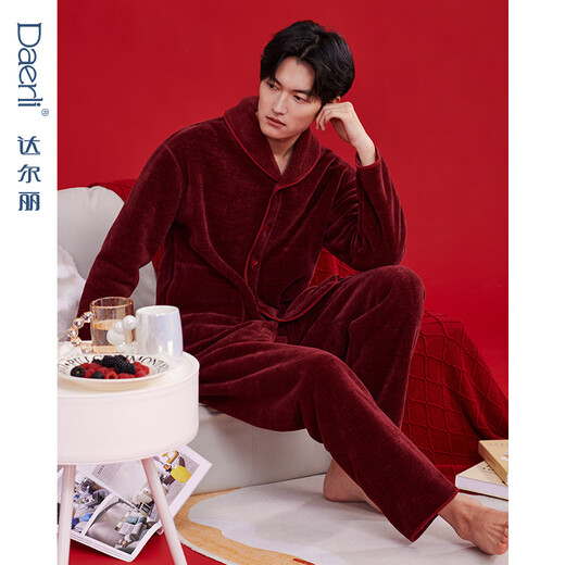 Darli couple pajamas 24 autumn and winter new snow skin velvet women's red soft and warm wedding home wear set T9245510-009-maroon male 2XL